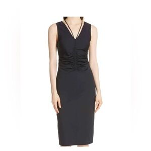 NWT Theory Ruched Tie Midi Black Travel Jersey Dress XS/P